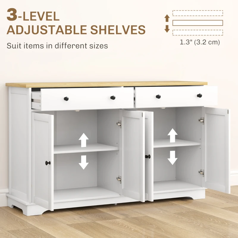 HOMCOM Modern Sideboard, Buffet Cabinet with Storage Drawers, Adjustable Shelves for Living Room, Dining Room, Entryway, White