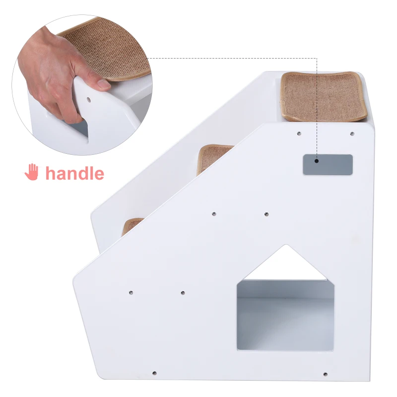 PawHut 3-Step Pet Stairs for Dogs and Cats with Built-in House and Nonslip Carpet, White