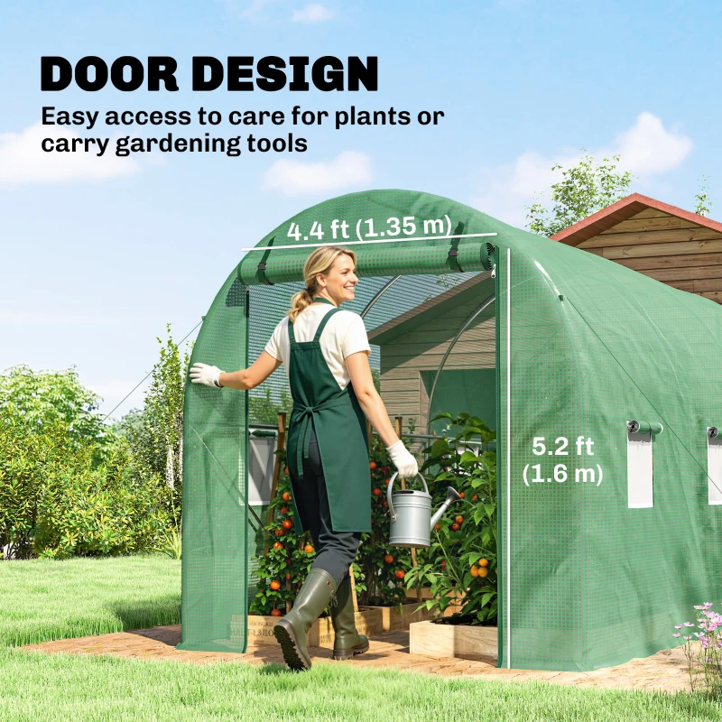 Outsunny 13' x 6' x 6' Outdoor Walk-in Tunnel Greenhouse Portable Plant Gardening Warm House with PE Cover Green