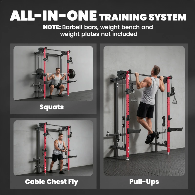 Soozier Foldable Power Cage, Space-Saving Power Rack with Pull-Up Bar, Cable Pulley System, 1540 lbs Capacity