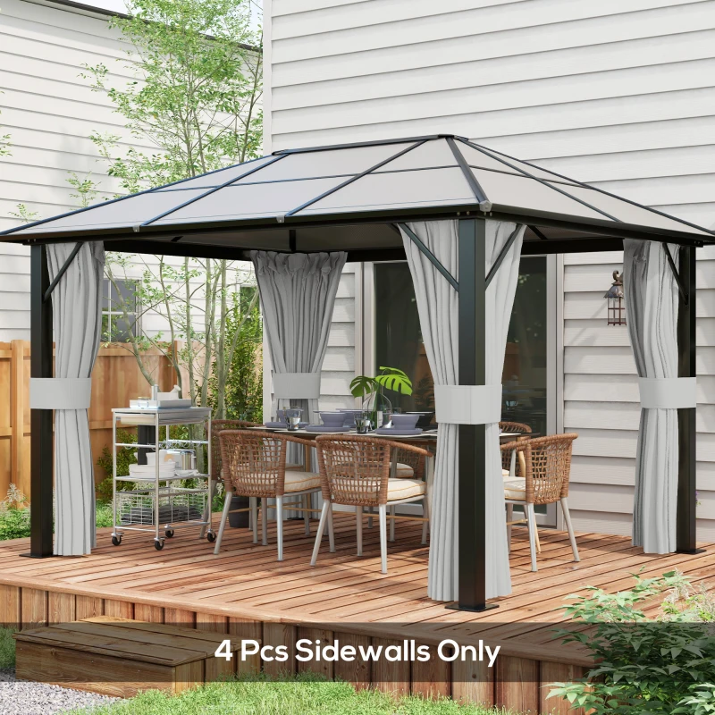 Outsunny Gazebo Curtains, 10' x 12' Universal Replacement Privacy Curtain, 4-Panels Sidewall with Hooks/C-Rings, Light Grey