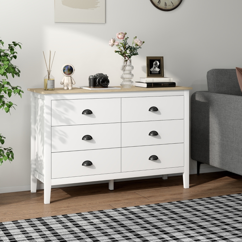 HOMCOM Chest of Drawers with Quiet Slides, Modern 6 Drawer Dresser for Bedroom, Closet, Living Room, Entryway, White