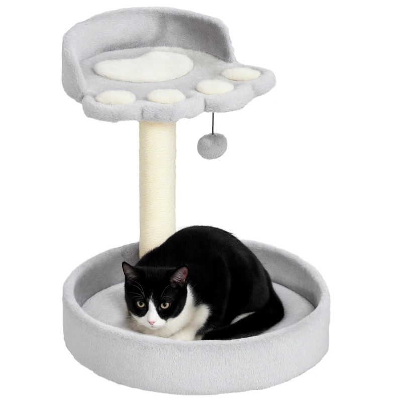 PawHut 17" Small Cat Tree, Cat Tower with Sisal Scratching Post, Dangling Ball, Bed, Kitten Activity Centre, Light Grey