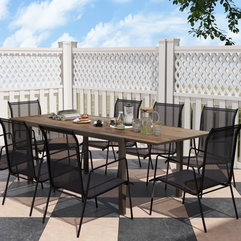 Outsunny 63"-94.5" Extendable Patio Dining Table for 6-8 Person, Outdoor Dining Table with Aluminium Edging, Steel Frame, Brown