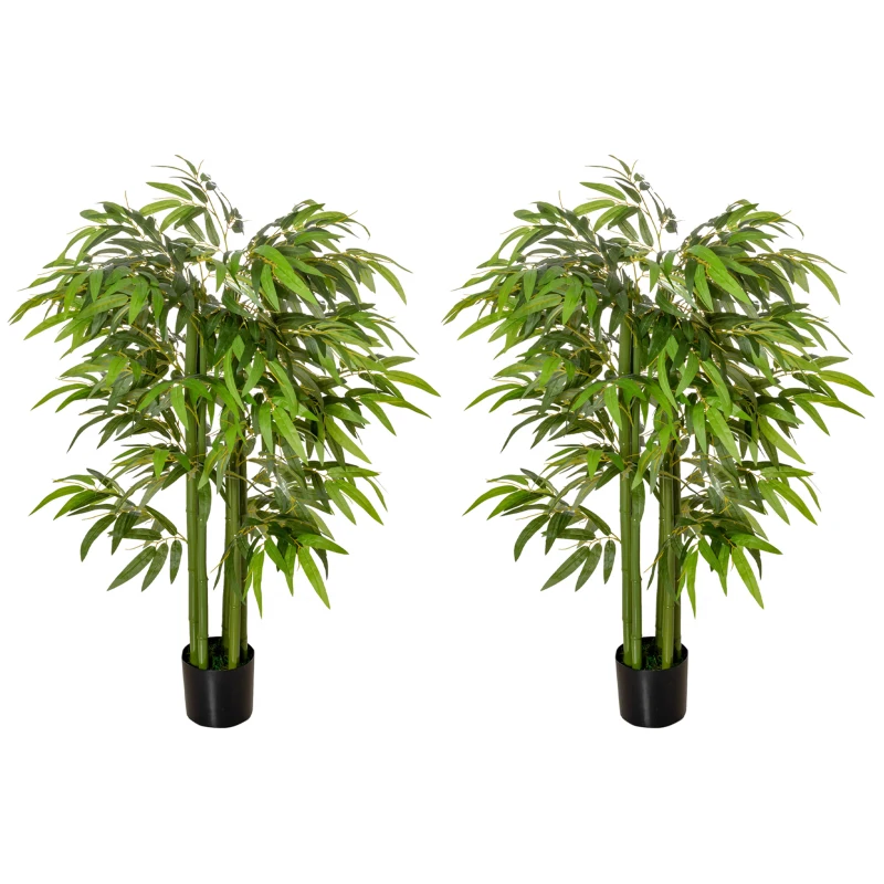 HOMCOM Set of 2 4.5FT Artificial Bamboo Tree Faux Decorative Plant in Nursery Pot for Indoor Outdoor Décor