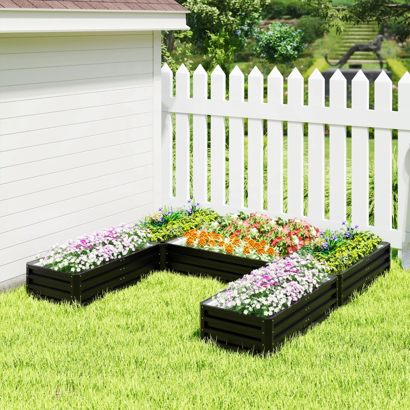 Outsunny Steel Raised Garden Bed, Set of 5 Large Box Planters for Outdoor Plants Vegetables Flowers Herbs, 8x8x1ft, Black