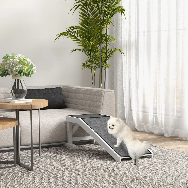 PawHut Pet Ramp, Bed Steps for Dogs Cats with Non-slip Carpet, 49"L x 16"W x 14"H, White Grey