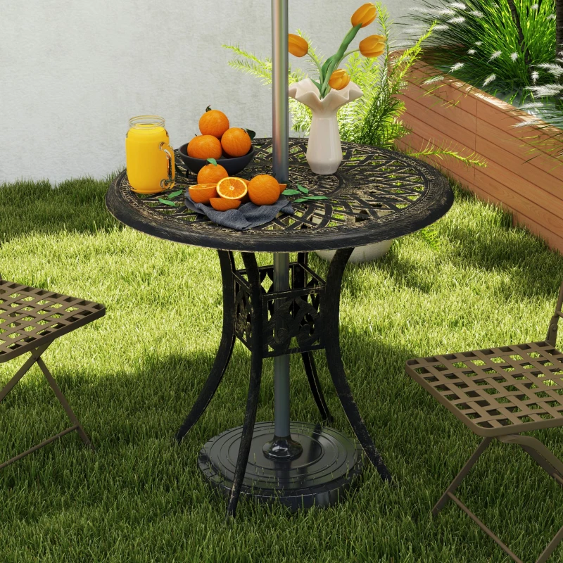 Outsunny 30-inch Round Patio Dining Table with Umbrella Hole Cast Aluminium Outdoor Bistro Table, Brown