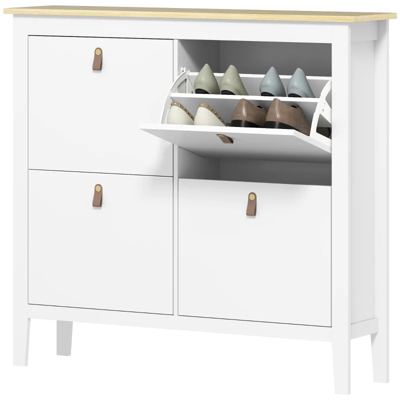 HOMCOM Narrow Shoe Cabinet with 4 Flip Drawers, Adjustable Shelves for Entryway, Holds 12-20 Pairs, White