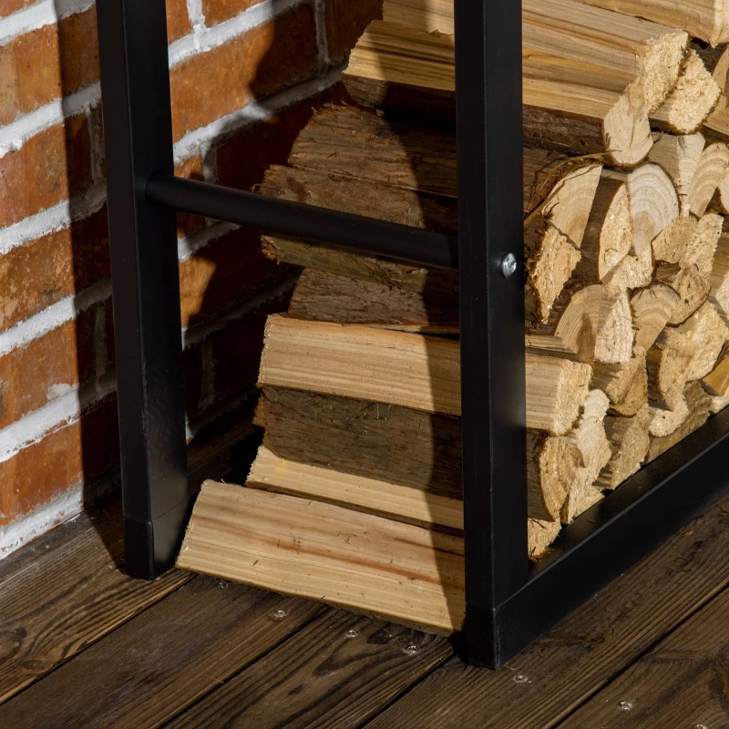 HOMCOM 23.6" x 9.8" x 59.1" Firewood Rack Outdoor, Log Holder Fireplace Storage Rack with Handles and 220 lbs. Weight Capacity, Black