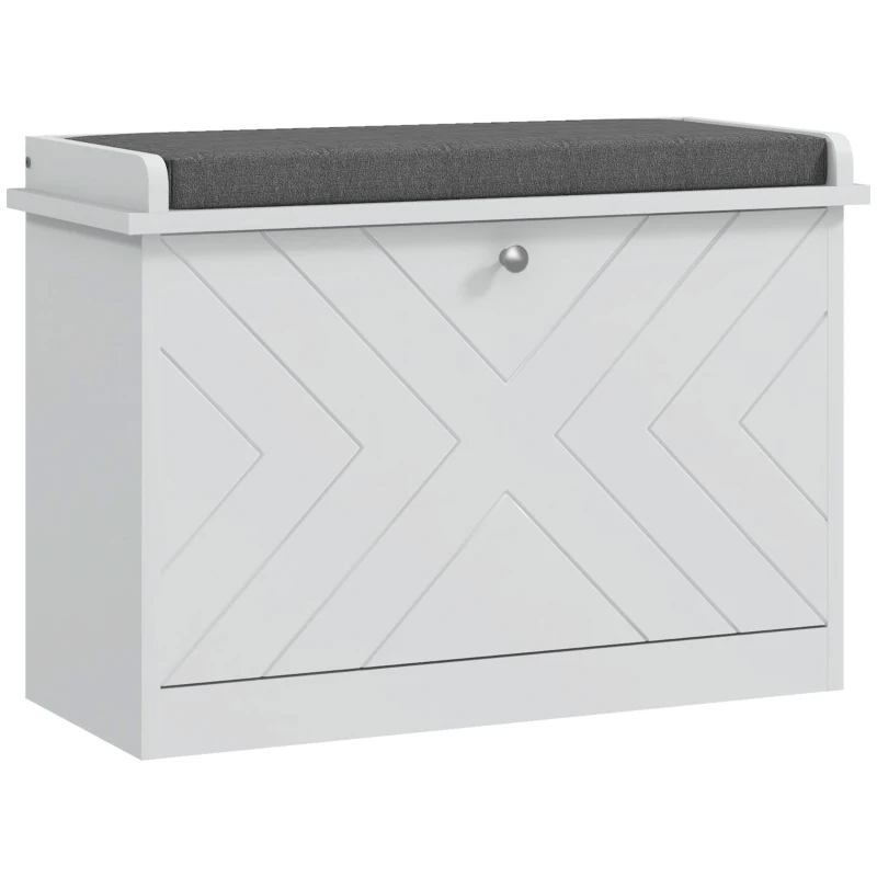 HOMCOM Shoe Storage with Seat, Upholstered Hallway Bench, Shoe Bench with Flip Drawer, Adjustable Shelf for 4-6 Pairs of Shoes
