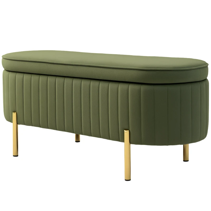 HOMCOM Upholstered Bedroom Bench, Channel Tufted Ottoman Bench with Thick Padding and Metal Legs, Dark Green