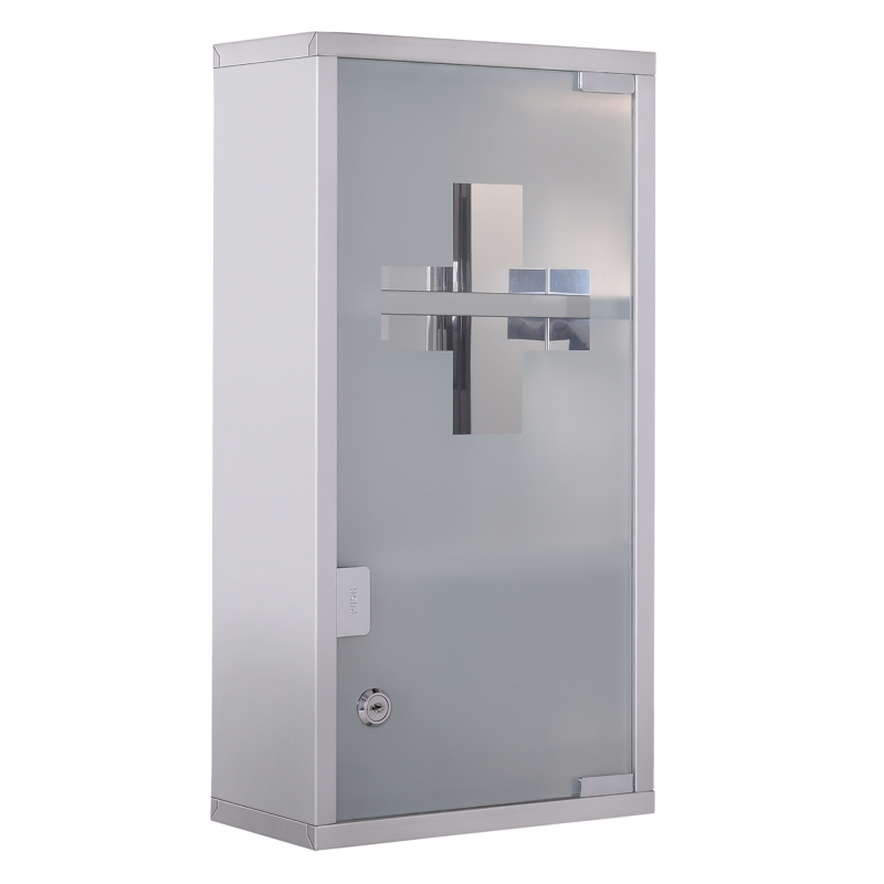 HOMCOM Wall Mount Medicine Cabinet Bathroom Cabinet with 2 Shelves, Stainless Steel Frame and Glass Door, Lockable with 2 Keys