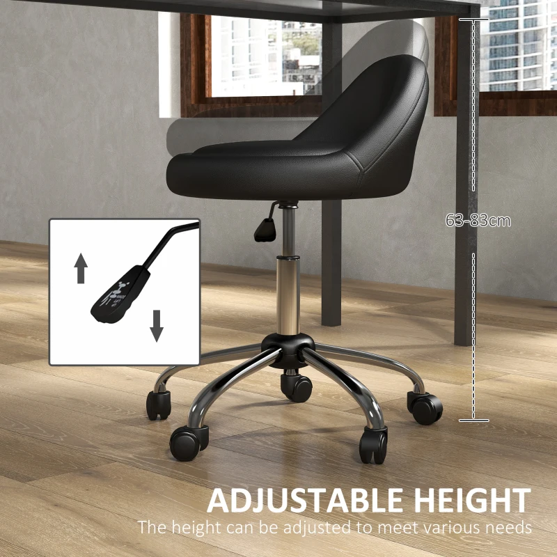 HOMCOM Salon Stool, Adjustable Rolling Stool, Black