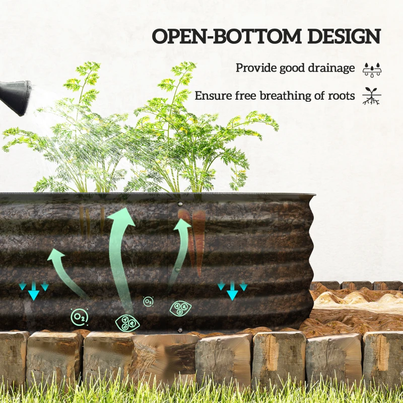 Outsunny 4.9' x 2' x 1' Large Outdoor Planter Box, Galvanized Raised Garden Bed with Metal Plant Stake, Black