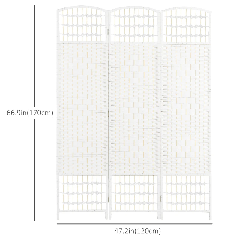 HOMCOM 3 Panel Folding Room Divider, Portable Privacy Screen, Wave Fiber Room Partition for Home Office, White
