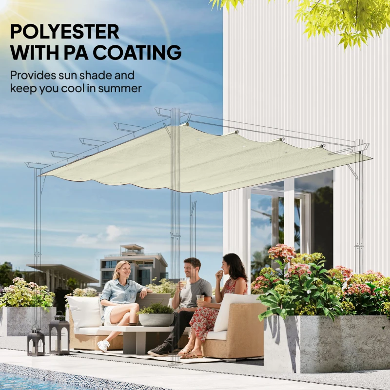 Outsunny 8' x 9.4' Retractable Pergola Canopy Replacement, Fit 7' x 10' Frame, UV30+ Pergola Cover Top Only, Cream