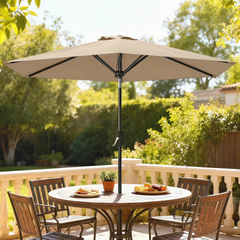Outsunny Patio Sun Umbrella, Outdoor Parasol with 6 Ribs, Coffee