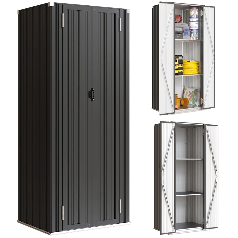 Outsunny Outdoor Storage Shed with Adjustable Shelves Metal Garden Shed with Double Doors for Patio Balcony Garage