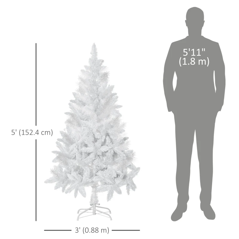 HOMCOM 5ft Artificial Christmas Tree with Pine Realistic Branches, Auto Open, for Indoor Decoration, White