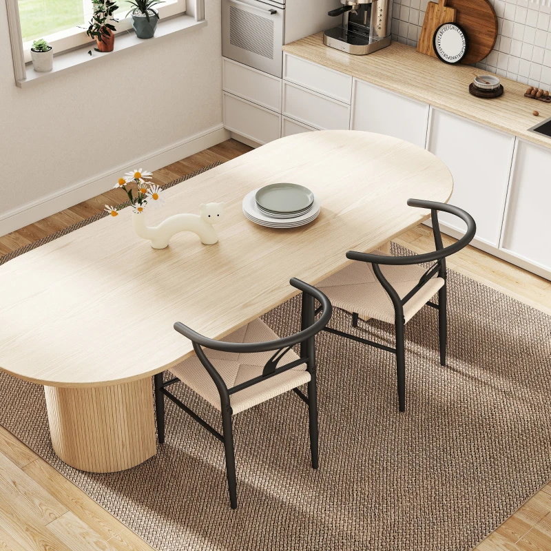 HOMCOM Set of 2 Weave Dining Chairs, Mid-Century Modern Dining Room Chairs with Y-Shaped Backrest and Hemp Seat, Black