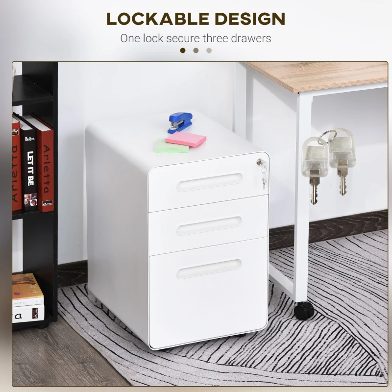 Vinsetto Lockable File Cabinet, Steel Filing Cabinet on Wheels for Legal, A4, Letter Size, Home Office