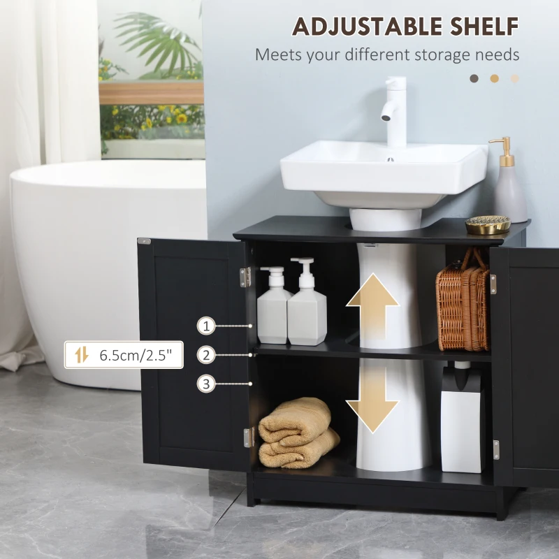 HOMCOM Bathroom Vanity, 24" Pedestal Sink Bathroom Vanity Furniture with 2 Doors and Shelf, Black
