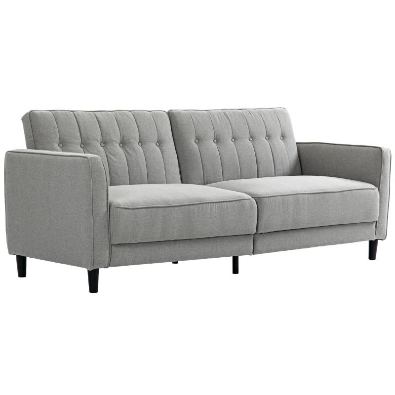 HOMCOM Convertible Bed with Couch, Button Tufted Fabric Sofa Bed with Adjustable Back for Living Room, Grey