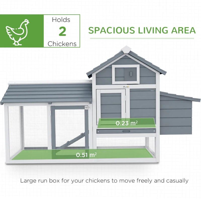 PawHut 59" Small Wooden Chicken Coop Hen House Poultry Cage for Outdoor Backyard with 2 Doors, Nesting Box and Removable Tray, White
