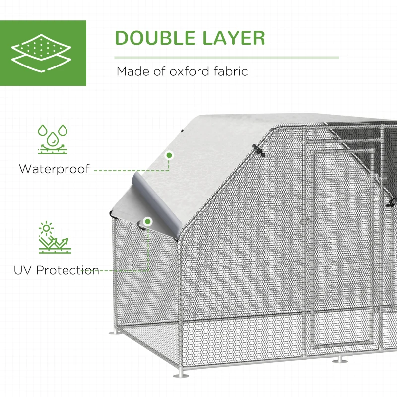 PawHut Large Chicken Coop Metal Chicken Run for Chickens with Waterproof and Anti-UV Cover, Flat Shaped Walk in Fence Cage Hen House for Outdoor and Yard Farm Use, 1.26" Dia, 9' x 6' x 6.5'