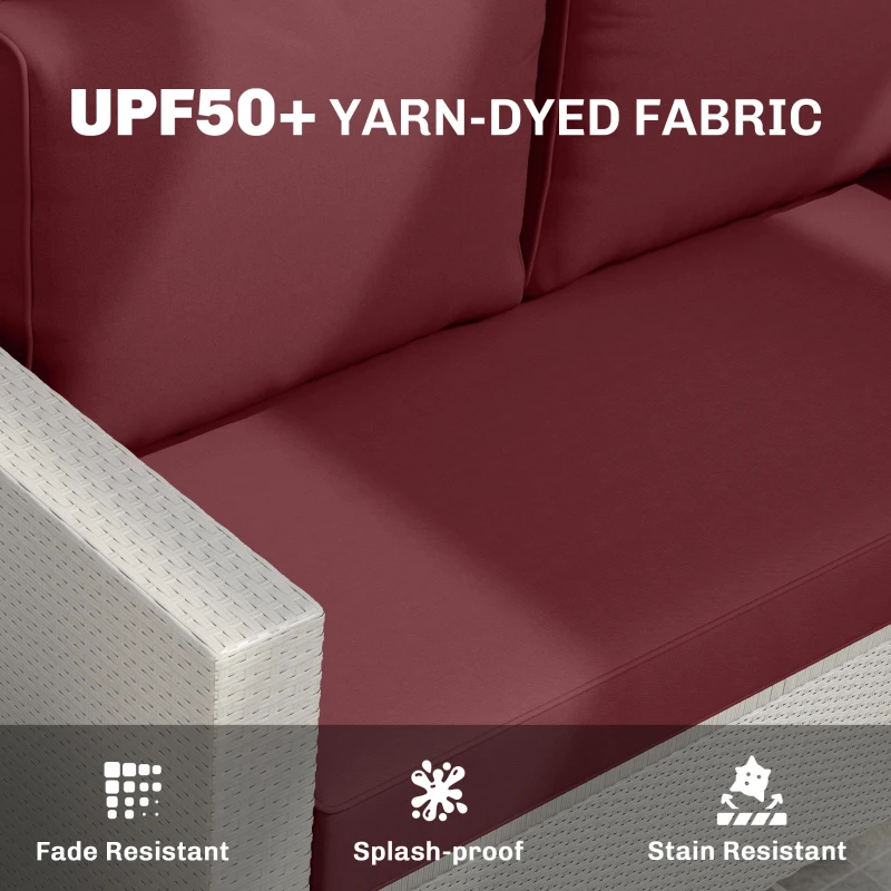 Outsunny 2 Seater Outdoor Seat Cushions with Backrest, Loveseat Double Sofa Outdoor Furniture Cushions, Wine Red