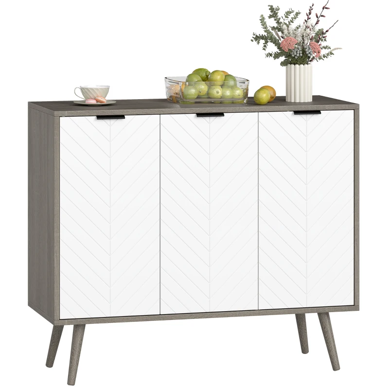 HOMCOM Modern Sideboard and Buffet, Dining Room Cabinet with Adjustable Shelves and 3 Doors, Grey