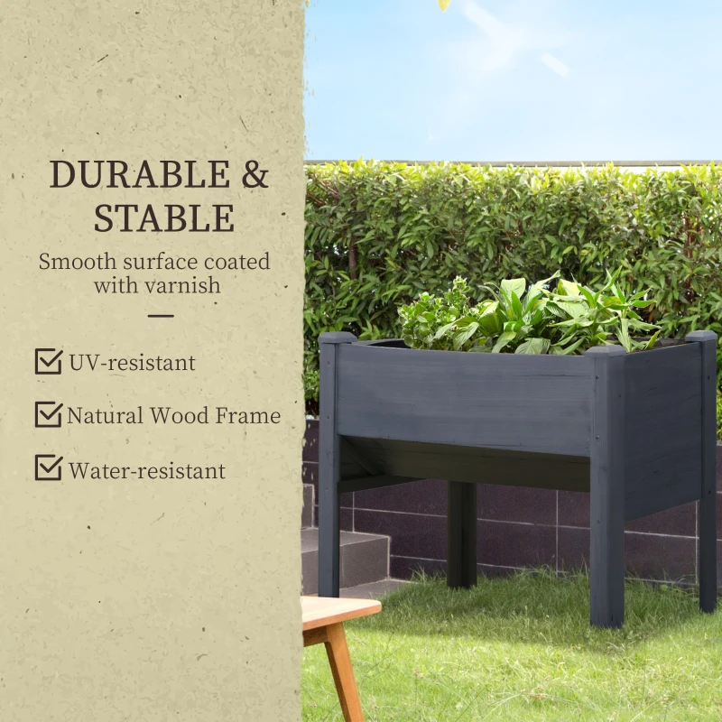 Outsunny Wooden Raised Garden Plant Stand Outdoor Tall Flower Bed Box with Hooks, 48" x 24" x 32", Grey