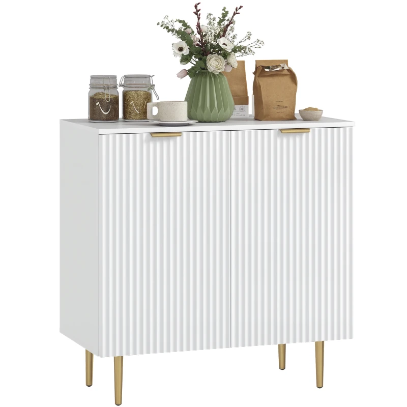 HOMCOM Modern Kitchen Storage Cabinet, Sideboard Buffet Cabinet with Adjustable Shelves and Metal Legs for Kitchen, White