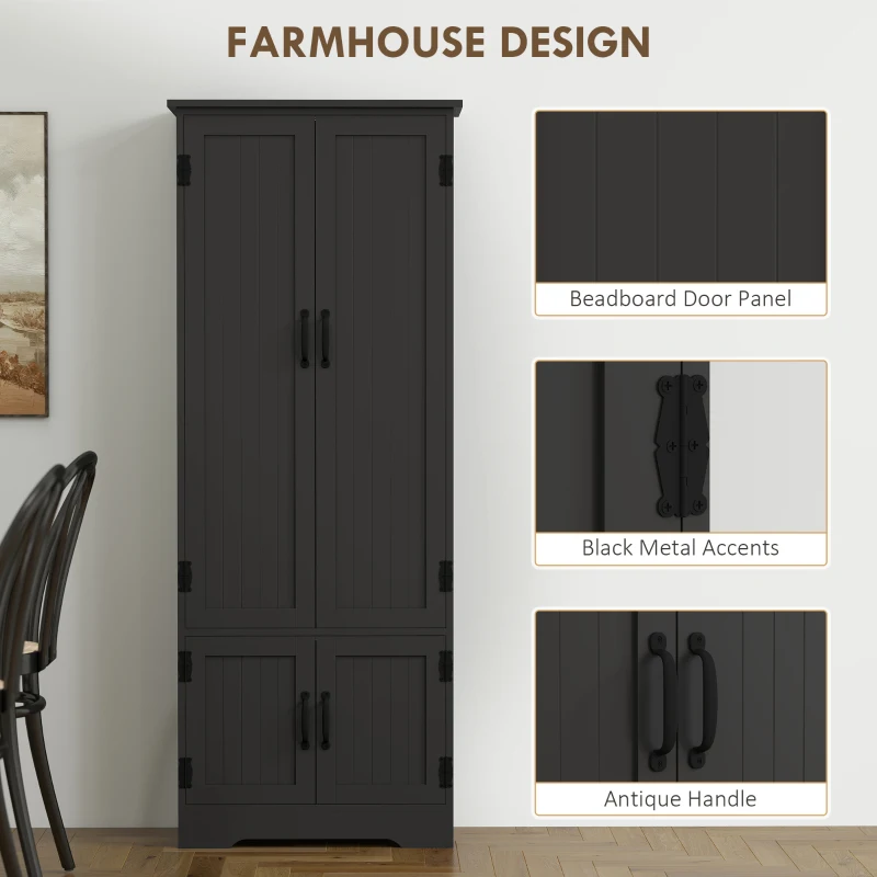 HOMCOM 60" 4-Door Storage Cabinet Multi-Storey Large Space Pantry with Adjustable Shelves Black