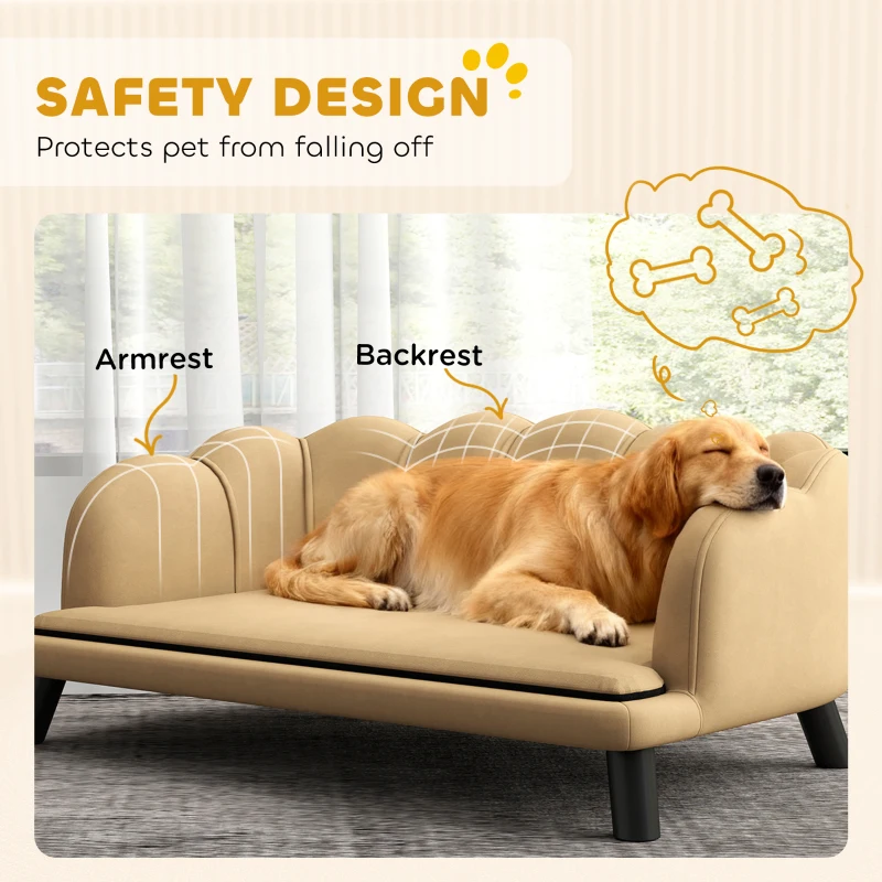 PawHut Pearl Design Pet Sofa for Medium and Large Sized Dogs, Pet Bed with Cushion and Solid Wood Legs, Coffee