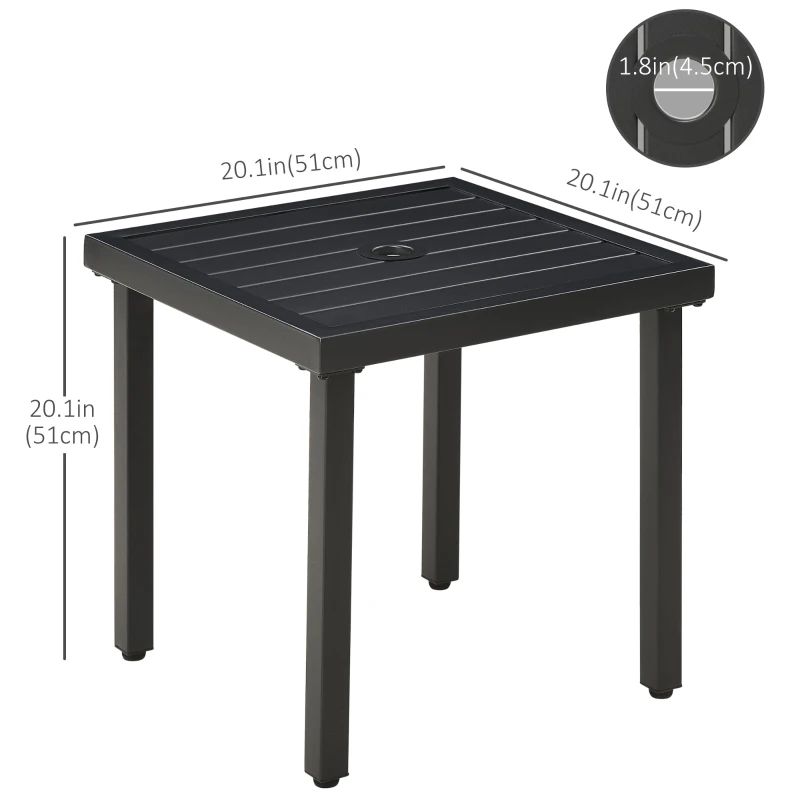 Outsunny Outdoor Side Table, Patio End Table with Umbrella Hole, Small Coffee Table with Steel Frame for Balcony, Black