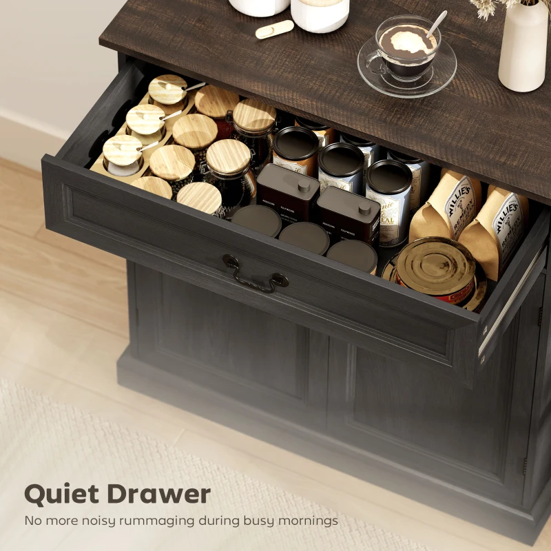 HOMCOM Buffet Cabinet, 32" Farmhouse Sideboard with Thick Top, Quiet Drawer and Adjustable Shelf, Black Wood Grain