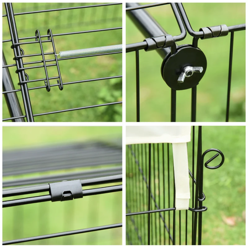 PawHut Metal Chicken Coop, 87" x 41" x 41" Chicken Run Pen for Yard with Cover, Portable Catio Poultry Cage Indoor Outdoor Backyard, Cat Cage for Rabbit, Duck, Hen, Small Animal, Chinchillas, Beige