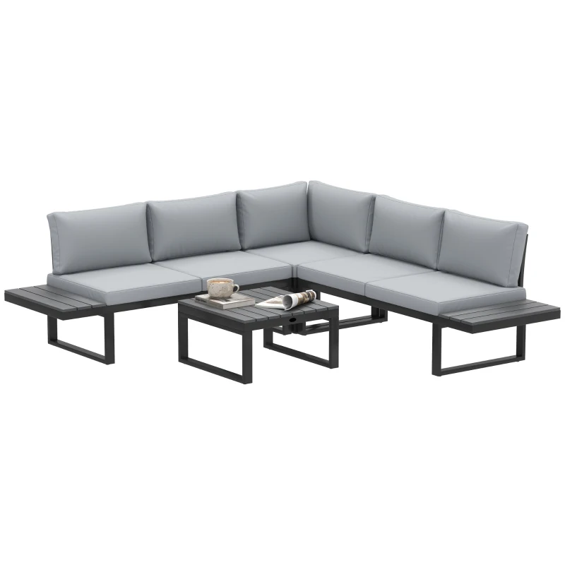 Outsunny 4 Pieces Outdoor Patio Furniture Set, 5-Level Reclining Garden Corner Sofa Set, Outdoor Lounge Conversation Sectional