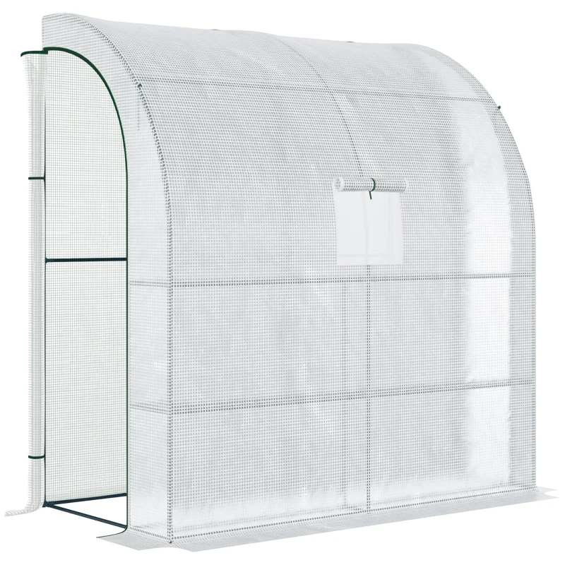 Outsunny 7' x 3' x 7' Outdoor Lean-to Walk-In Greenhouse w/ Roll-up Mesh Windows, Zipper Door and 3-Tier Shelves, White