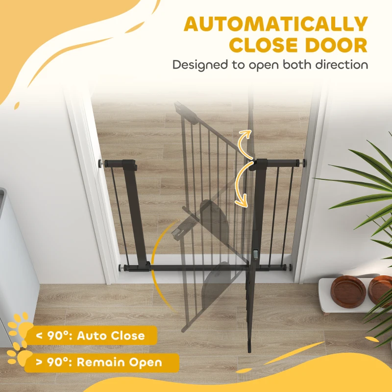 PawHut 30"-41" Extra Wide Pet Gate Barrier with Small Door, 35"H Dog Gate with Safety Gate Barrier, Stair Pressure Fit, Black
