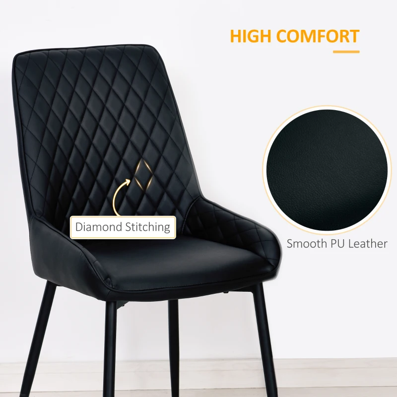HOMCOM Upholstered Kitchen Chairs, Modern Dining Chairs Set of 2 with Diamond Tufting and Steel Legs for Dining Room, Black
