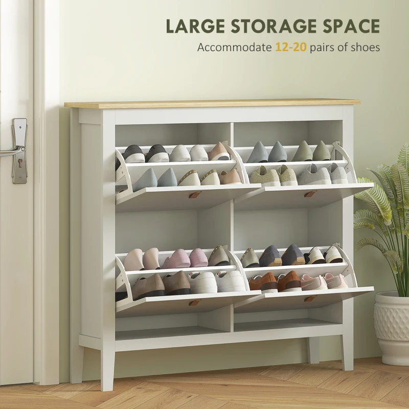 HOMCOM Narrow Shoe Cabinet with 4 Flip Drawers, Adjustable Shelves for Entryway, Holds 12-20 Pairs, White