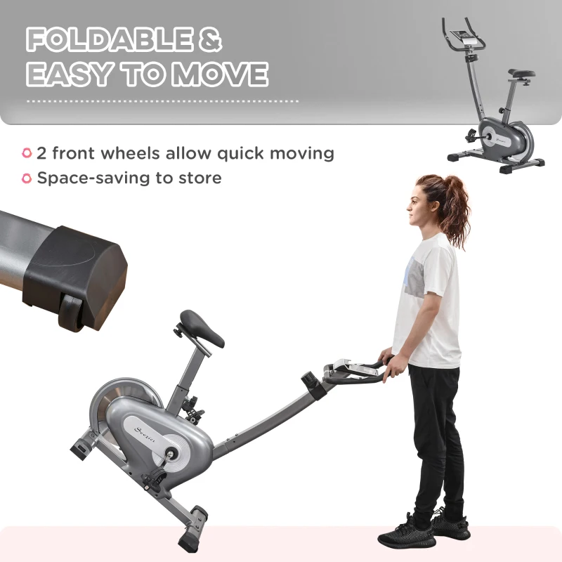 Soozier Exercise Bike with 10-Level Adjustable Magnetic Resistance, Indoor Cycling Bike Home Cardio Workout Trainer, 16lbs Flywheel, LCD Display, and Adjustable Seat, Grey