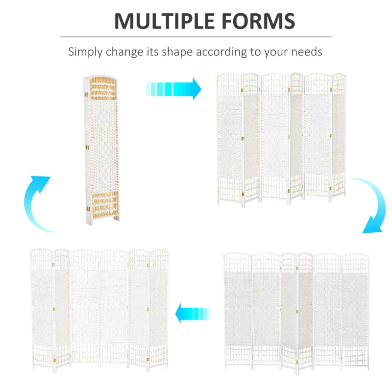 HOMCOM 6 Panel Room Divider, 5.6 ft Tall Folding Privacy Screen, Wave Fiber Freestanding Partition Wall Divider for Home Office, White