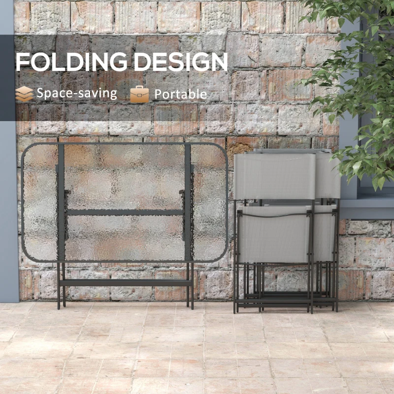 Outsunny 5 Pieces Foldable Patio Dining Table and Chairs, Outdoor Dining Set for 4 with Large Rectangle Glass Top Table and 4 Armless Chairs for Conservatory, Garden, Deck, Grey