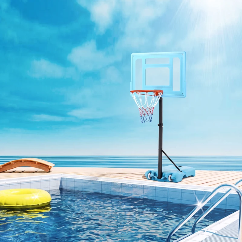 Soozier Poolside Basketball Hoop Stand, 36.5"-48.5" Height Adjustable Portable Hoop System Goal Stand, w/ Clear Backboard & Fillable Base for Adults & Teens, Blue