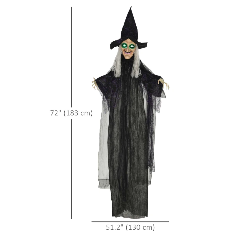 HOMCOM 6' Life Size Black Witch Outdoor Halloween Decoration, Halloween Prop w/ Light Up Eyes