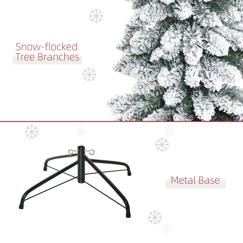 HOMCOM 6 Ft Snow-Flocked Artificial Christmas Tree, Slim Pencil Xmas Tree with Realistic Branches, Metal Base, Green